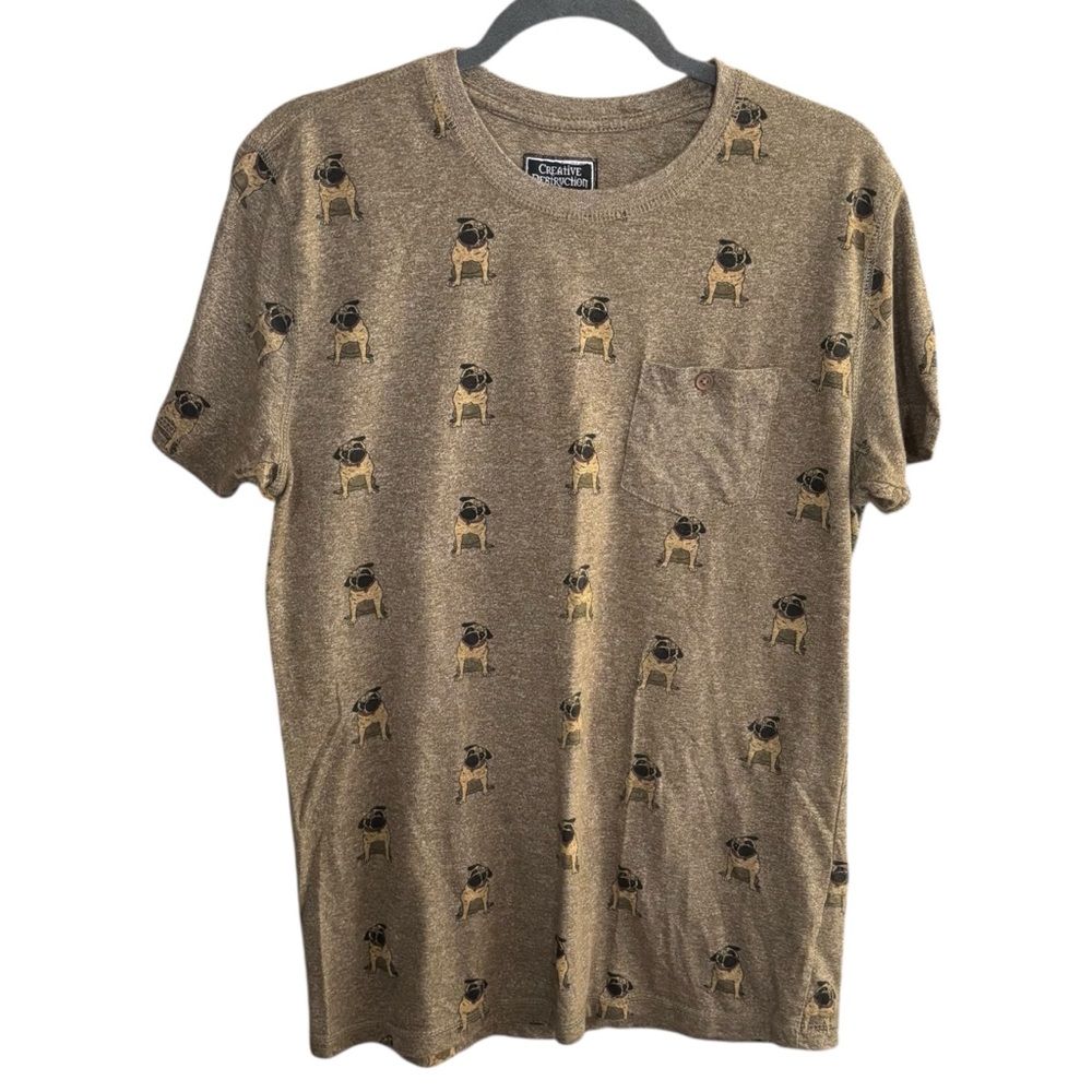 Creative Destruction Brown Short Sleeve Tee with Pugs Size Large